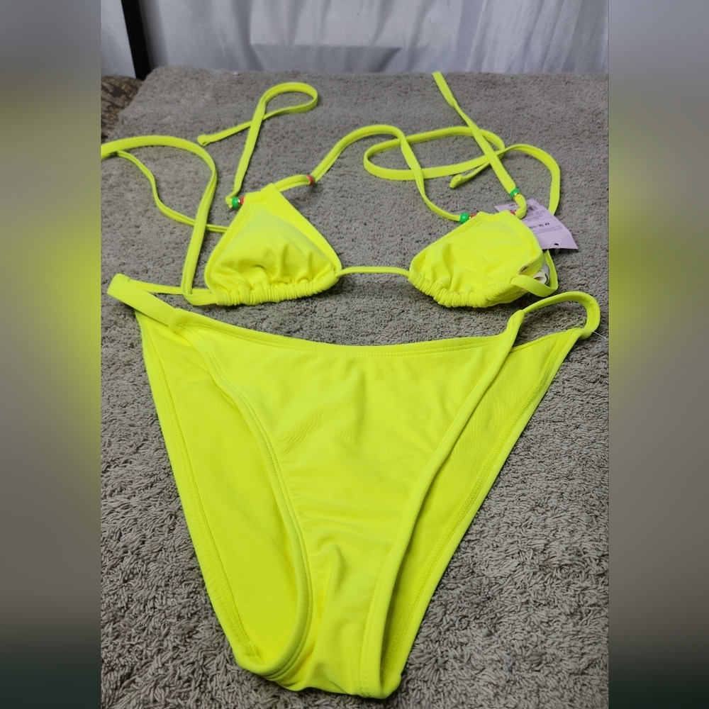 Women's Bright Yellow Bikini Top & Bottom With Beads - Wild Fable - M (8-10) - Picture 3 of 16